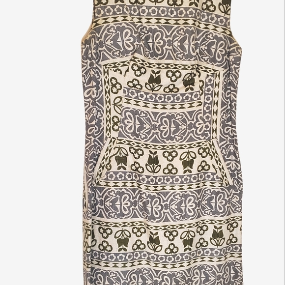 Tropical Escape Googie 60s Cream Sky and Forest Green Graphic Printed Dress - Picture 3 of 16